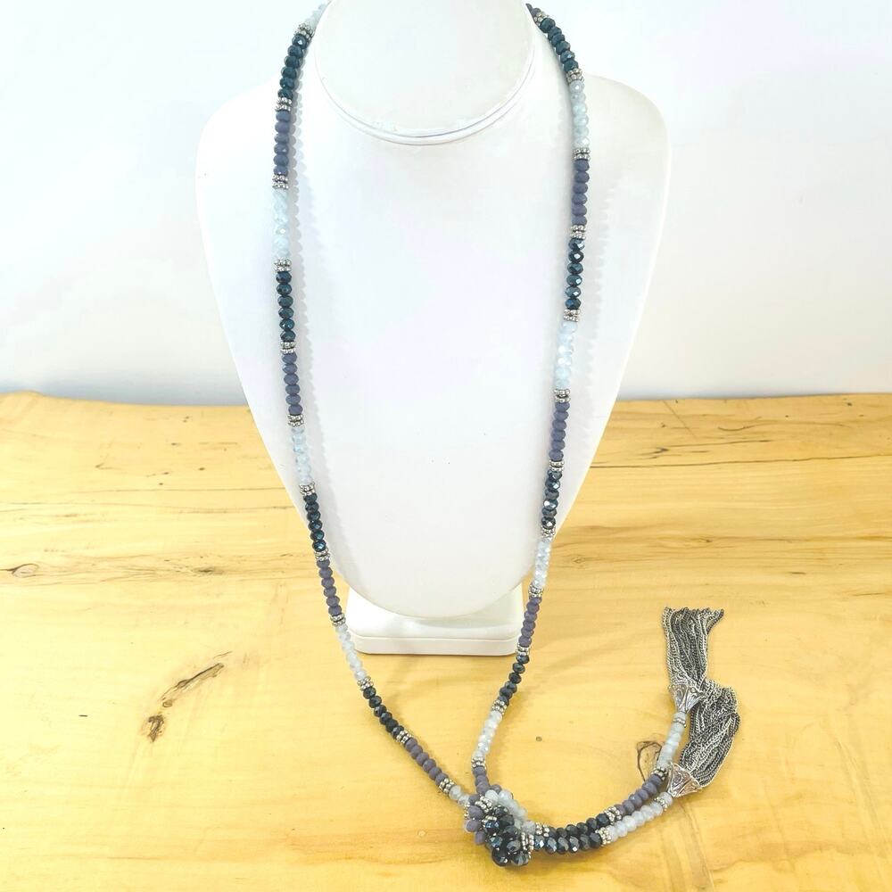 Simply Vera Wang Crystal Glass Beaded Knot Tassel Y-Necklace Boho Sautoir Chain